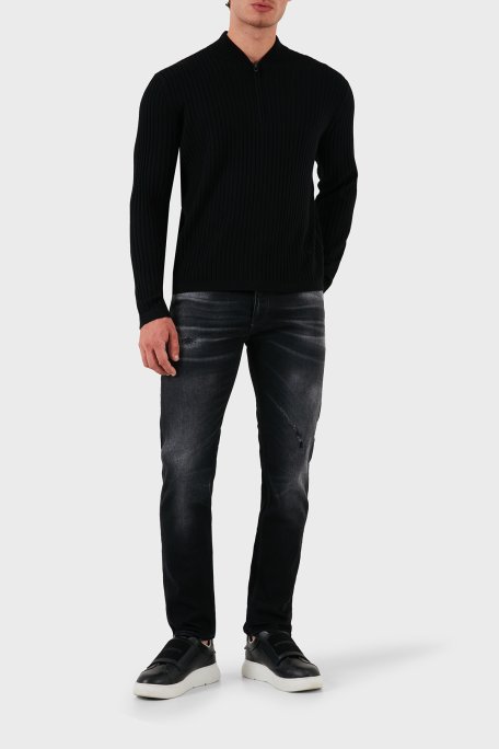 Emporio Armani Yünlü Regular Fit Yarım Fermuarlı Kolej Yaka Erkek Kazak 6D1MXP 1MKDZ 0999 SİYAH - Emporio Armani (1)