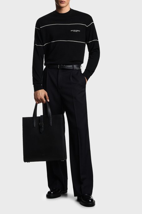 Emporio Armani Yünlü Şerit Detaylı Regular Fit Bisiklet Yaka Erkek Kazak EM002796 AF14199 MC156 SİYAH - Emporio Armani (1)