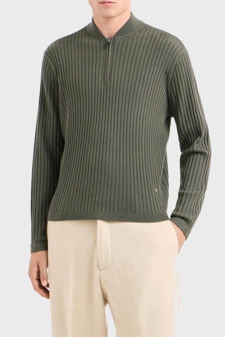 Emporio Armani Yünlü Slim Fit Yarım Fermuarlı Dik Yaka Erkek Kazak 6D1MXP 1MKDZ 06K0 HAKİ - Emporio Armani