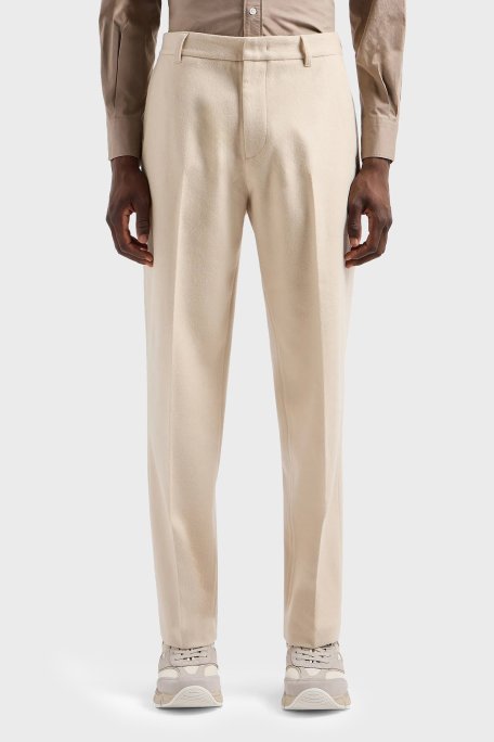 Emporio Armani Yünlü ve Kaşmirli Regular Fit Normal Bel Erkek Pantolon 6D1P67 1NUVZ 0128 EKRU - Emporio Armani