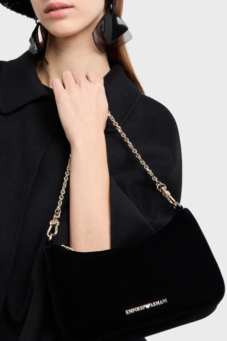Emporio Armani Zincir Omuz Askılı Kadife Bayan Çanta EW001627 AF15076 UC001 SİYAH - Emporio Armani (1)