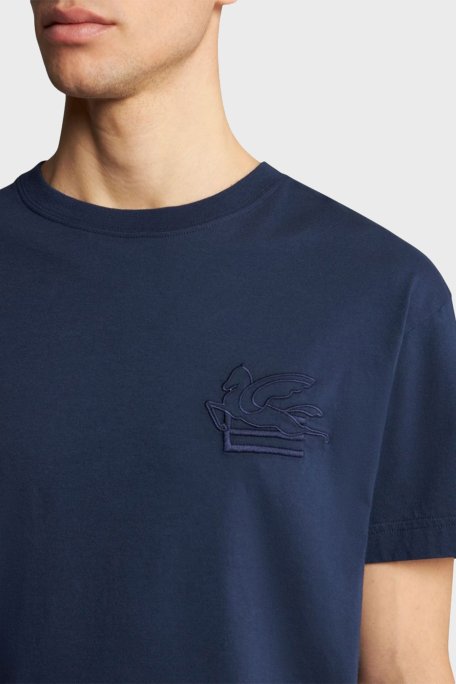 Etro % 100 Pamuk Regular Fit Bisiklet Yaka Logolu Erkek T Shirt MRMA0007 AR233 B0065 LACİVERT - Etro (1)