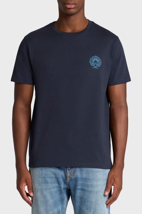 Etro % 100 Pamuk Regular Fit Logo Baskılı Erkek T Shirt MRMA0002 AK604 B3681 LACİVERT - Etro