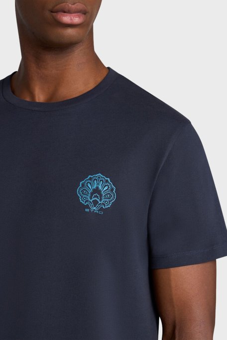 Etro % 100 Pamuk Regular Fit Logo Baskılı Erkek T Shirt MRMA0002 AK604 B3681 LACİVERT - Etro (1)