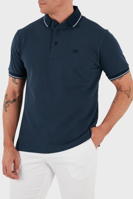 Etro % 100 Pamuk Regular Fit Şerit Detaylı Düğmeli Erkek Polo Yaka T Shirt MRMD0016 AJ266 B3681 LACİVERT - Etro