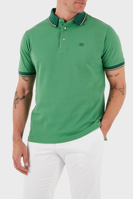 Etro % 100 Pamuk Regular Fit Şerit Detaylı Düğmeli Polo Yaka Erkek T Shirt MRMD0016 AJ266 V0931 YEŞİL - Etro