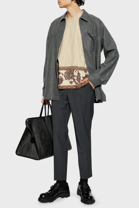 Etro Çiçek Desenli % 100 Pamuk Regular Fit Bisiklet Yaka Erkek T Shirt MRMA0002 AK596 X0820 BEJ - Etro (1)