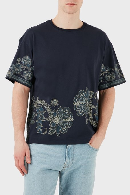 Etro Desenli % 100 Pamuk Regular Fit Bisiklet Yaka Erkek T Shirt MRMA0004 AK598 X0883 LACİVERT - Etro (1)