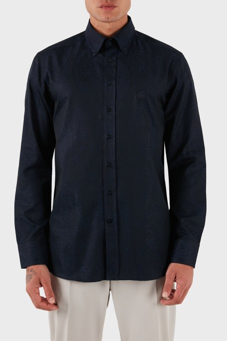 Etro Jakarlı % 100 Pamuk Regular Fit Düğmeli Yaka Erkek Gömlek MRIB0004 AQ043 B0065 LACİVERT - Etro