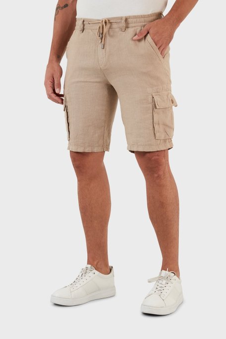 Exxe Belden Bağlamalı Cepli Regular Fit % 100 Keten Erkek Short 630JURIŞORT BEJ - Exxe (1)