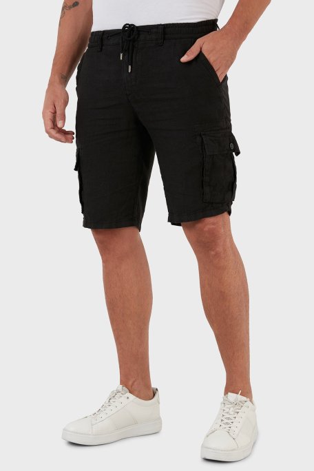 Exxe Belden Bağlamalı Cepli Regular Fit % 100 Keten Erkek Short 630JURIŞORT SİYAH - Exxe (1)