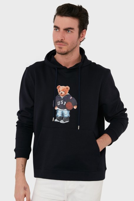 Exxe Pamuklu Baskılı Kanguru Cepli Kapüşonlu Erkek Sweat 6141003 LACİVERT - Exxe (1)