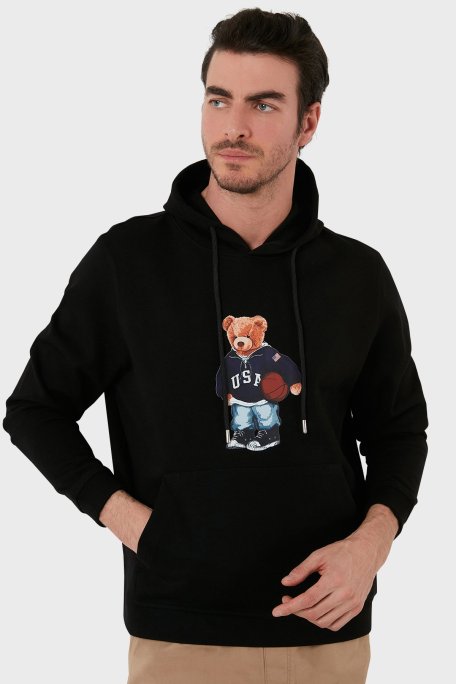 Exxe Pamuklu Baskılı Kanguru Cepli Kapüşonlu Erkek Sweat 6141003 SİYAH - Exxe