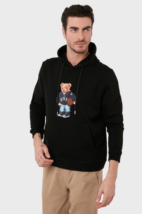 Exxe Pamuklu Baskılı Kanguru Cepli Kapüşonlu Erkek Sweat 6141003 SİYAH - Exxe (1)