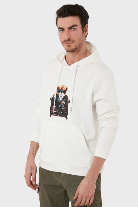 Exxe Pamuklu Baskılı Kanguru Cepli Kapüşonlu Erkek Sweat 6141005 EKRU - Exxe