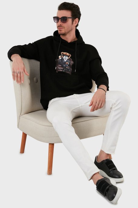 Exxe Pamuklu Baskılı Kanguru Cepli Kapüşonlu Erkek Sweat 6141005 SİYAH - Exxe (1)