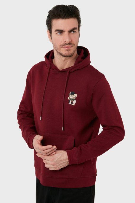 Exxe Pamuklu Kanguru Cepli Kapüşonlu Erkek Sweat 6141006 BORDO - Exxe