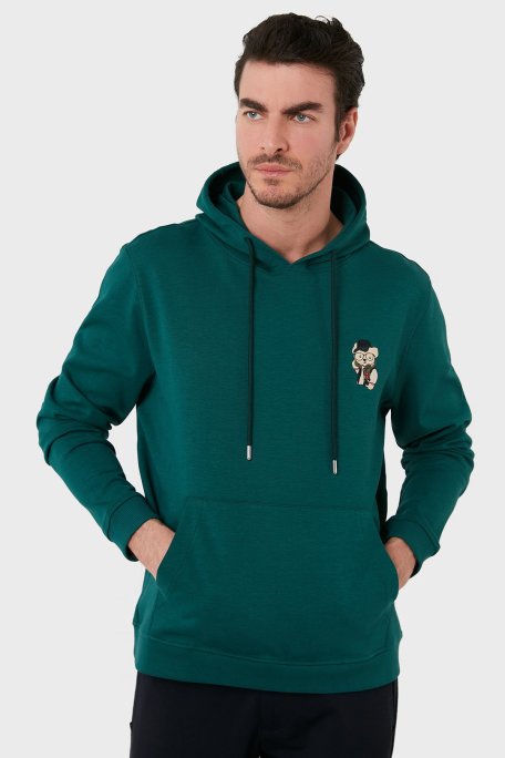 Exxe Pamuklu Kanguru Cepli Kapüşonlu Erkek Sweat 6141006 PETROL - Exxe
