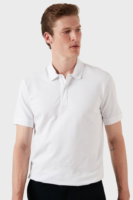 Exxe Pamuklu Regular Fit Düğme ve Fermuarlı T Shirt Erkek Polo EX601 BEYAZ - Exxe (1)