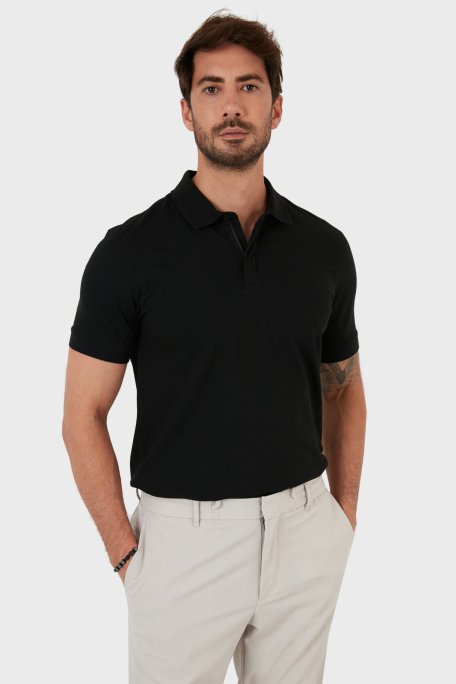Exxe Pamuklu Regular Fit Düğme ve Fermuarlı T Shirt Erkek Polo EX601 SİYAH - Exxe