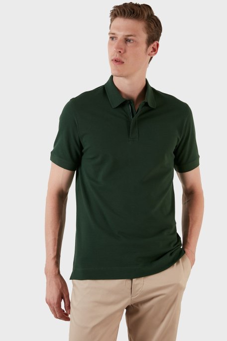 Exxe Pamuklu Regular Fit Düğme ve Fermuarlı T Shirt Erkek Polo EX601 YEŞİL - Exxe (1)