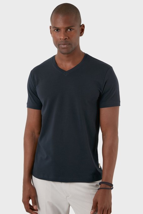 Exxe Pamuklu Regular Fit V Yaka Basic Erkek T Shirt EXXEMODJ000V LACİVERT - Exxe