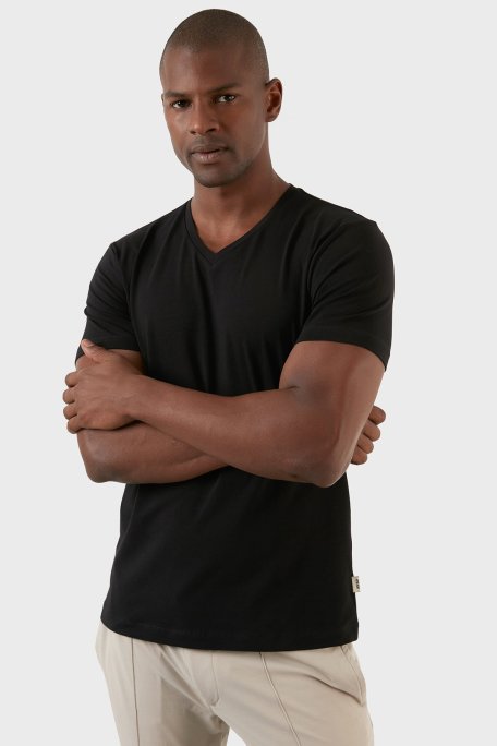 Exxe Pamuklu Regular Fit V Yaka Basic Erkek T Shirt EXXEMODJ000V SİYAH - Exxe (1)