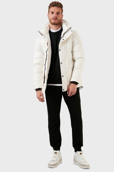 Exxe Su Geçirmez Fermuarlı Kapüşonlu Erkek Kaban EXK225508 BEYAZ - Exxe