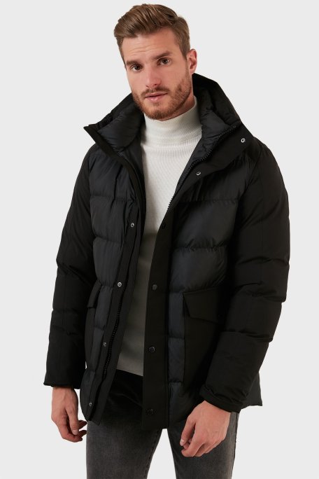 Exxe Su Geçirmez Fermuarlı Kapüşonlu Erkek Kaban EXK225510 SİYAH - Exxe