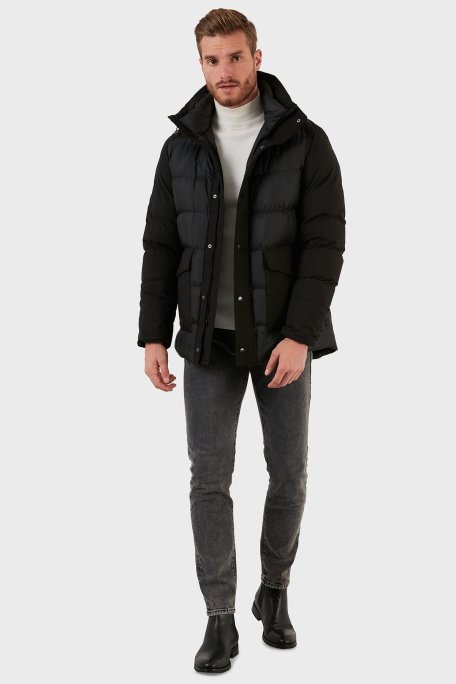 Exxe Su Geçirmez Fermuarlı Kapüşonlu Erkek Kaban EXK225510 SİYAH - Exxe (1)