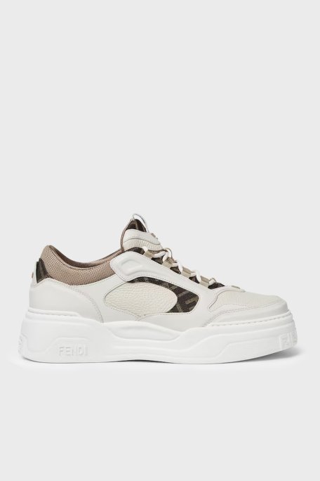 Fendi Logolu Deri Karışımlı Sneaker Erkek Ayakkabı 7E1728 AU20 F1RSR BEYAZ - Fendi