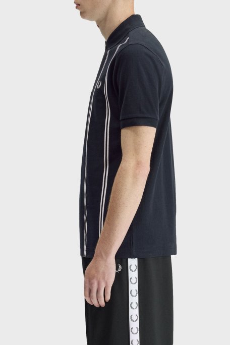 Fred Perry % 100 Pamuk Çizgili Regular Fit Yarım Fermuarlı Erkek Polo M2419 608 LACİVERT - Fred Perry (1)