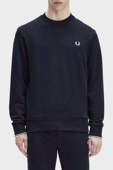 Fred Perry % 100 Pamuk Regular Fit Bisiklet Yaka Logolu Erkek Sweat M7535 248 LACİVERT - Fred Perry