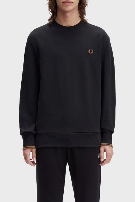 Fred Perry % 100 Pamuk Regular Fit Bisiklet Yaka Logolu Erkek Sweat M7535 S77 SİYAH - Fred Perry