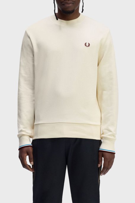 Fred Perry % 100 Pamuk Regular Fit Bisiklet Yaka Logolu Erkek Sweat M7535 Z46 BEJ - Fred Perry