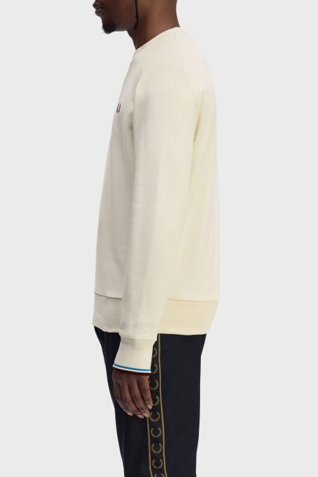 Fred Perry % 100 Pamuk Regular Fit Bisiklet Yaka Logolu Erkek Sweat M7535 Z46 BEJ - Fred Perry (1)