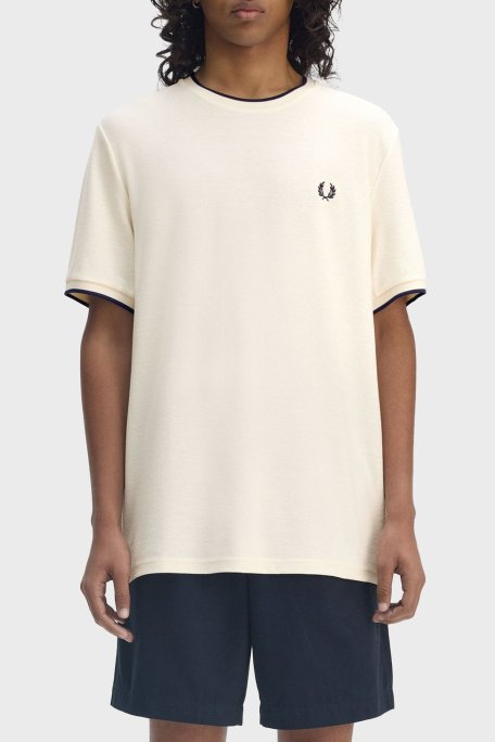 Fred Perry % 100 Pamuk Regular Fit Şerit Detaylı Bisiklet Yaka Erkek T Shirt M8585 560 EKRU - Fred Perry
