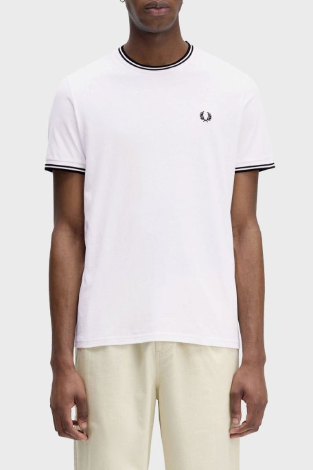 Fred Perry % 100 Pamuk Regular Fit Şerit Detaylı Sıfır Yaka Erkek T Shirt M1588 100 BEYAZ - Fred Perry