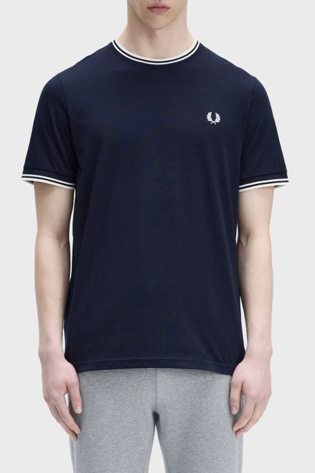 Fred Perry % 100 Pamuk Regular Fit Şerit Detaylı Sıfır Yaka Erkek T Shirt M1588 795 LACİVERT - Fred Perry