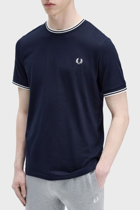 Fred Perry % 100 Pamuk Regular Fit Şerit Detaylı Sıfır Yaka Erkek T Shirt M1588 795 LACİVERT - Fred Perry (1)