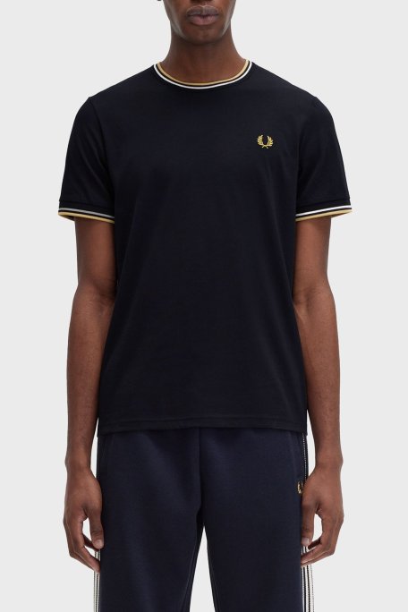Fred Perry % 100 Pamuk Regular Fit Şerit Detaylı Sıfır Yaka Erkek T Shirt M1588 W53 LACİVERT - Fred Perry
