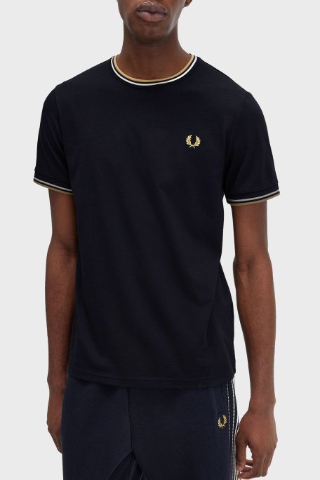 Fred Perry % 100 Pamuk Regular Fit Şerit Detaylı Sıfır Yaka Erkek T Shirt M1588 W53 LACİVERT - Fred Perry (1)