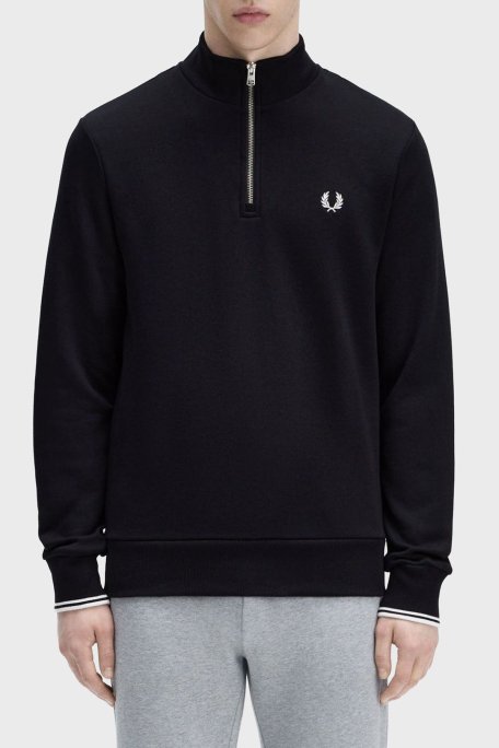 Fred Perry % 100 Pamuk Regular Fit Yarım Fermuarlı Dik Yaka Erkek Sweat M3574 102 SİYAH - Fred Perry