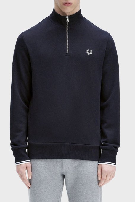Fred Perry % 100 Pamuk Regular Fit Yarım Fermuarlı Dik Yaka Erkek Sweat M3574 608 LACİVERT - Fred Perry