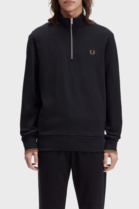 Fred Perry % 100 Pamuk Regular Fit Yarım Fermuarlı Dik Yaka Erkek Sweat M3574 S77 SİYAH - Fred Perry