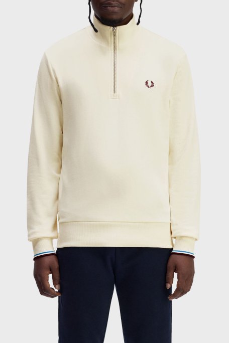 Fred Perry % 100 Pamuk Regular Fit Yarım Fermuarlı Dik Yaka Erkek Sweat M3574 Z46 BEJ - Fred Perry