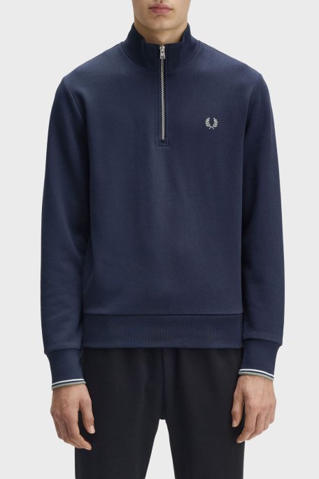 Fred Perry % 100 Pamuk Regular Fit Yarım Fermuarlı Dik Yaka Erkek Sweat M3574 Z47 KOYU MAVİ - Fred Perry