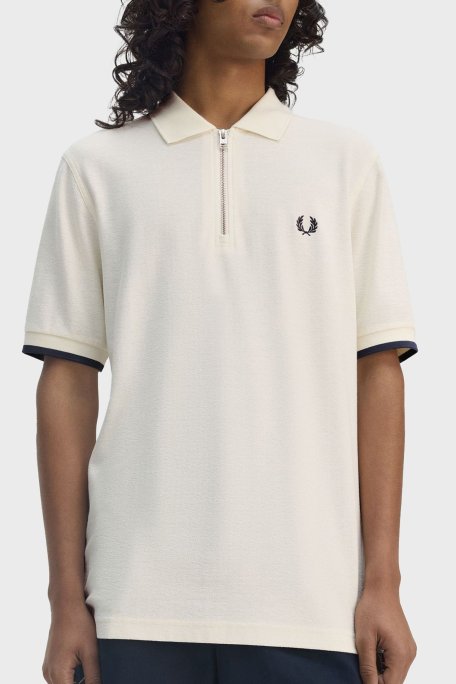 Fred Perry % 100 Pamuklu Regular Fit Yarım Fermuarlı Erkek Polo Yaka T Shirt M9886 560 EKRU - Fred Perry (1)