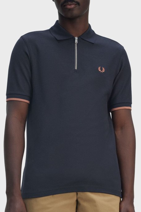 Fred Perry % 100 Pamuklu Regular Fit Yarım Fermuarlı Erkek Polo Yaka T Shirt M9886 608 LACİVERT - Fred Perry (1)