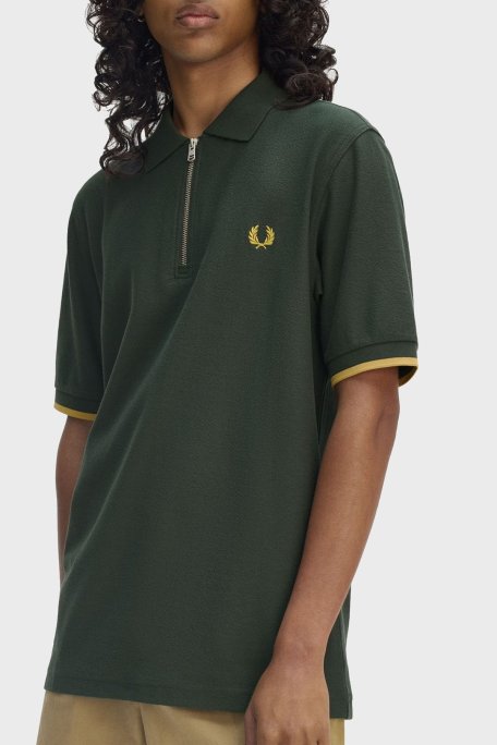 Fred Perry % 100 Pamuklu Regular Fit Yarım Fermuarlı Erkek Polo Yaka T Shirt M9886 X89 YEŞİL - Fred Perry (1)